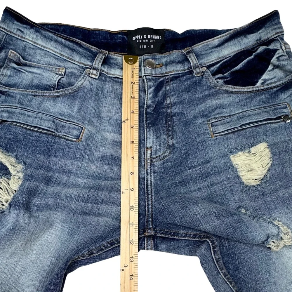 Supply & Demand Jeans Men Distressed Stretch Zip Pockets 37x31 Grunge Punk Moto‎